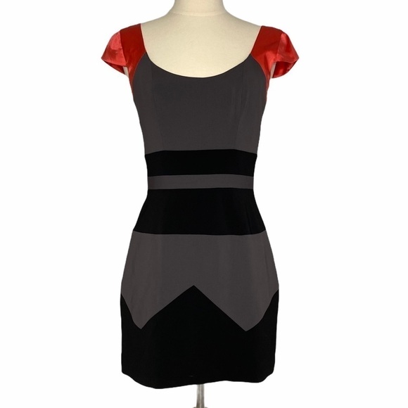 JAY GODFREY Colorblocked Cap Sleeve Silk Sheath Dress Size 2 - Picture 1 of 4